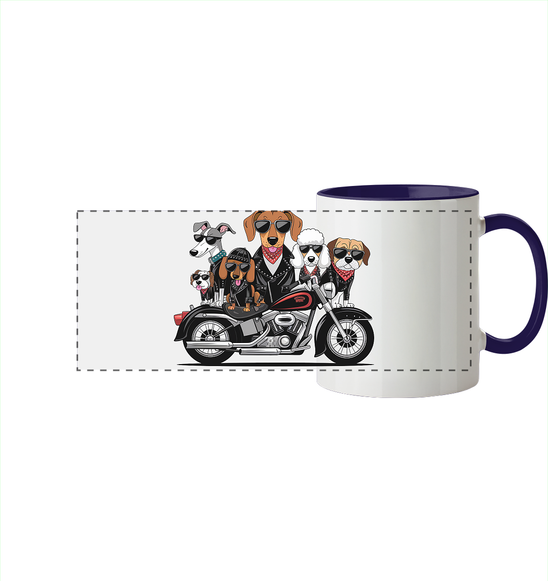 Hunde Biker Gang Fun - Panorama Tasse zweifarbig