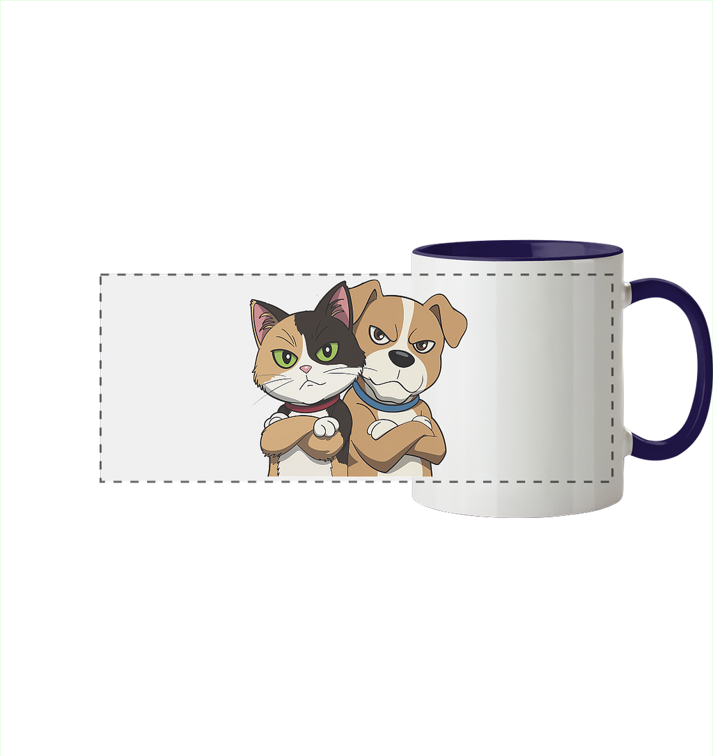 Hund und Katze grumpy - personalisierbar - Panorama Tasse zweifarbig