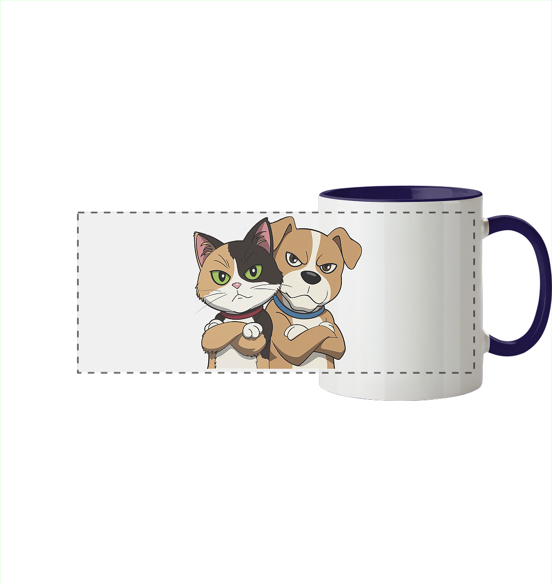 Hund und Katze grumpy - personalisierbar - Panorama Tasse zweifarbig