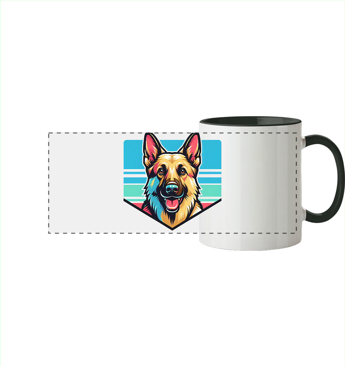 Schäferhund Pop Art - personalisierbar - Panorama Tasse zweifarbig