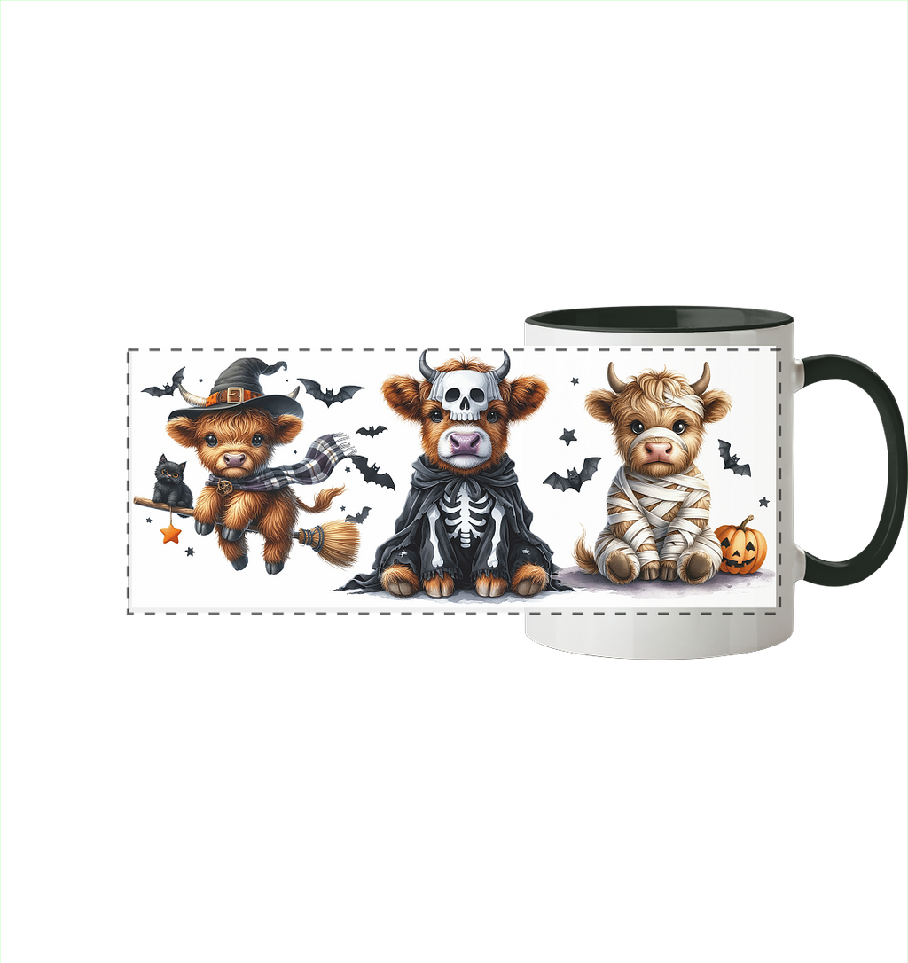 Halloween Highland Cows - Panorama Tasse zweifarbig