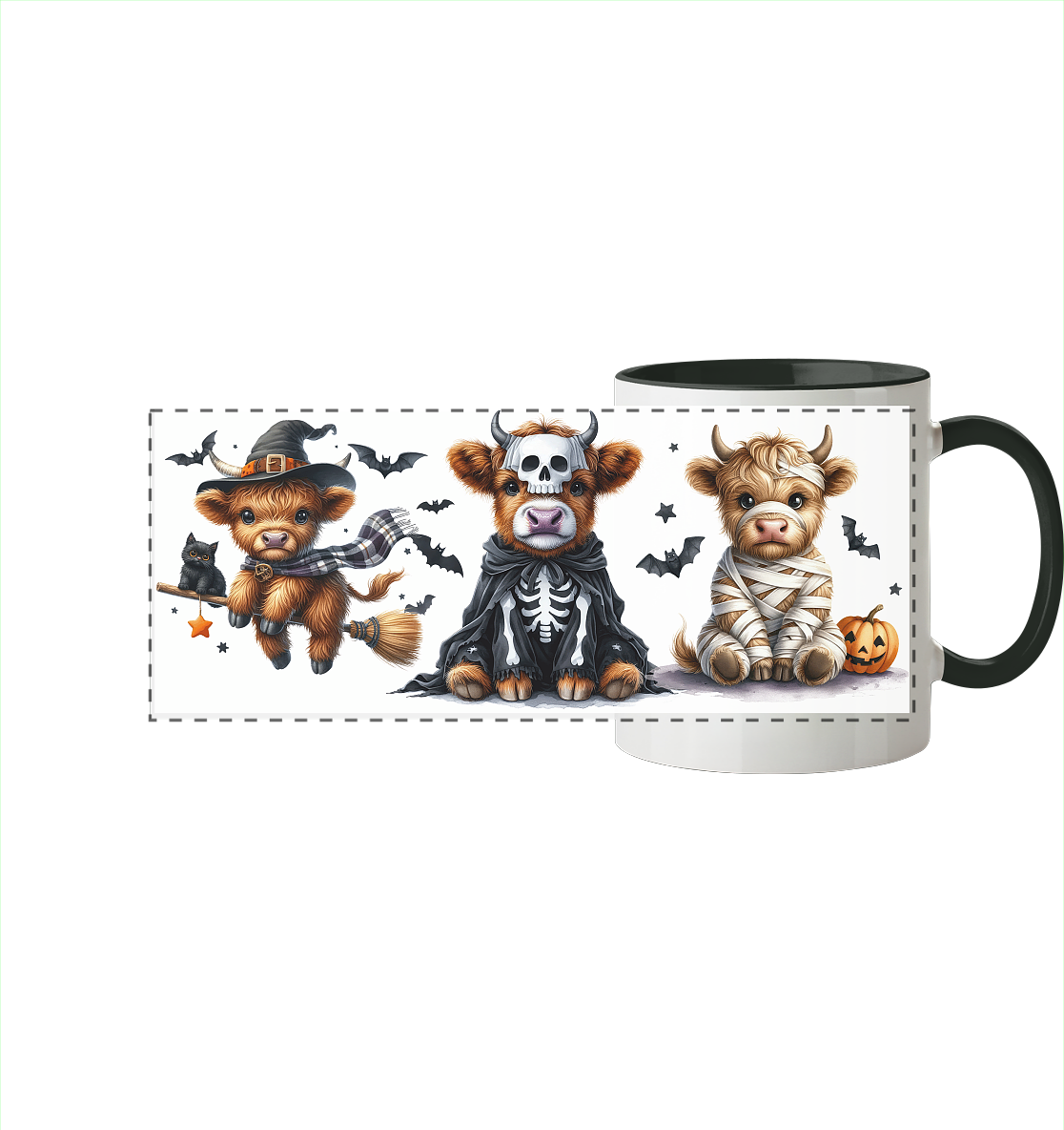 Halloween Highland Cows - Panorama Tasse zweifarbig