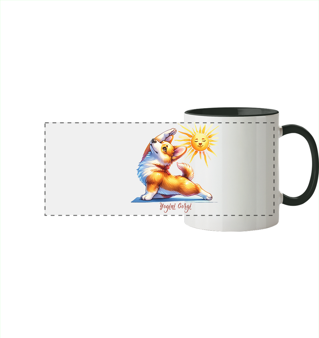 Yoga Corgi Hund yogini Gorgi - personalisierbar - Panorama Tasse zweifarbig
