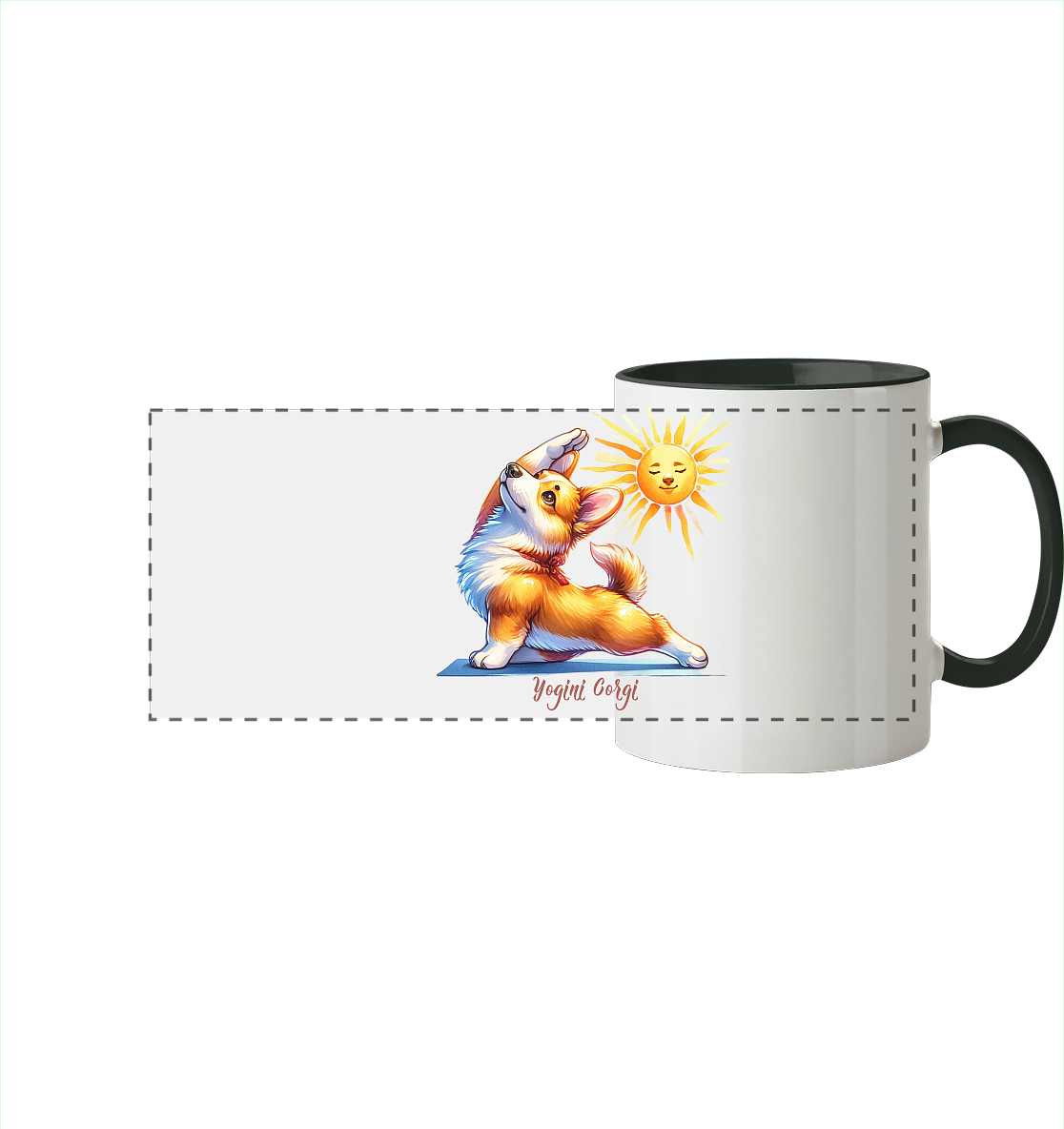 Yoga Corgi Hund yogini Gorgi - personalisierbar - Panorama Tasse zweifarbig