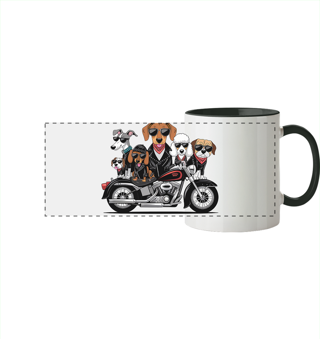 Hunde Biker Gang Fun - Panorama Tasse zweifarbig