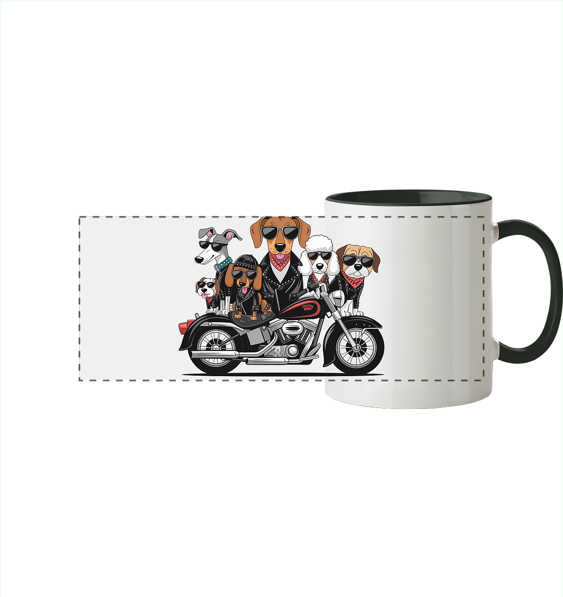 Hunde Biker Gang Fun - Panorama Tasse zweifarbig