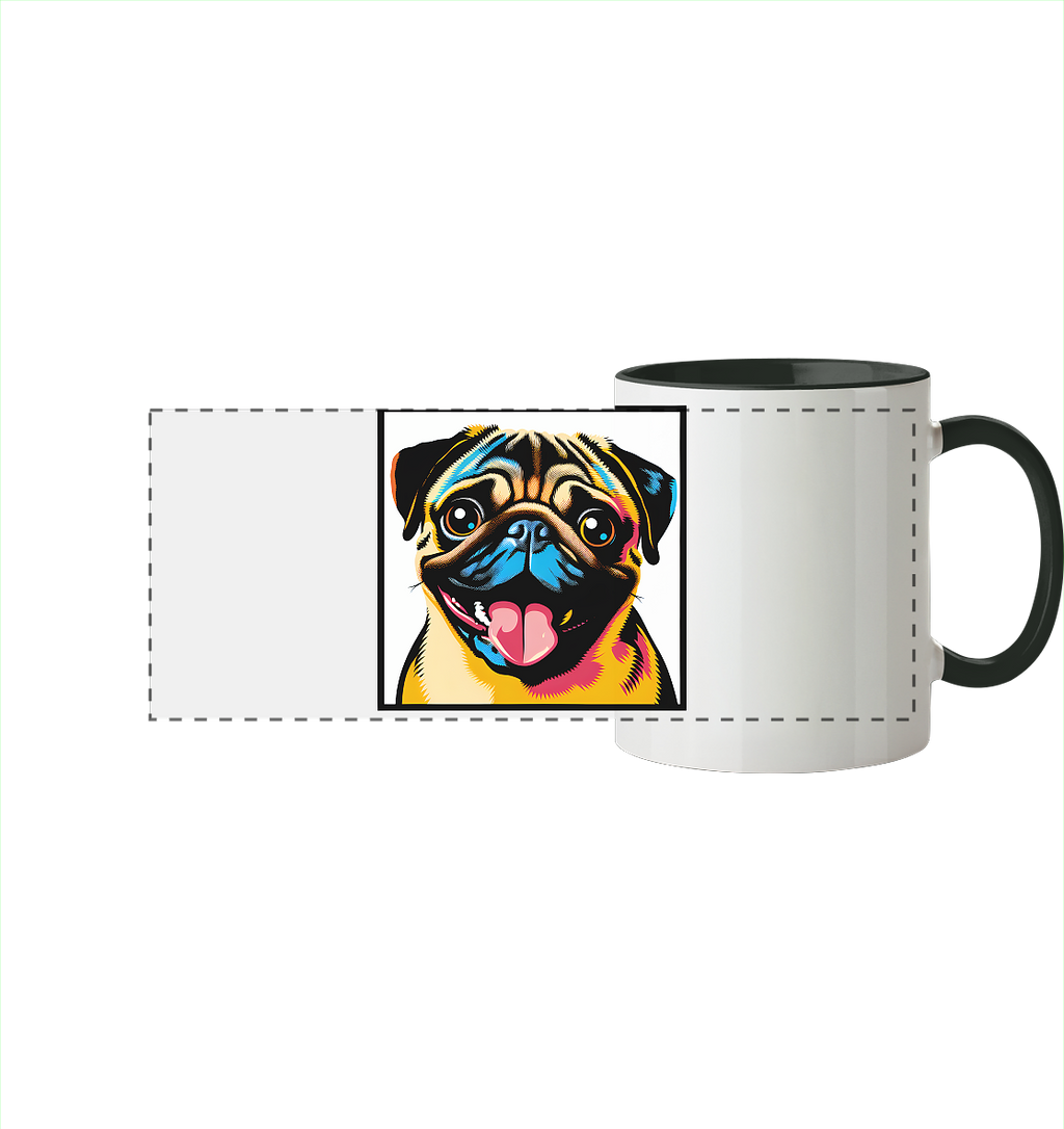 Mops Pop Art - Panorama Tasse zweifarbig - personalisierbar