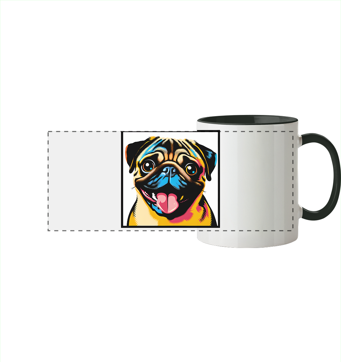 Mops Pop Art - Panorama Tasse zweifarbig - personalisierbar