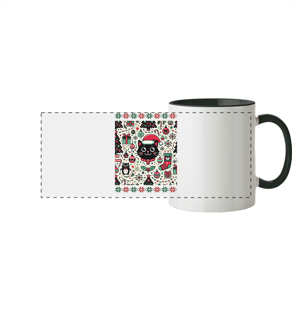 Ugly Christmas Weihnachten Katze - Panorama Tasse zweifarbig