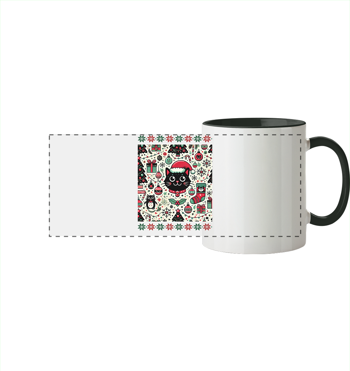 Ugly Christmas Weihnachten Katze - Panorama Tasse zweifarbig