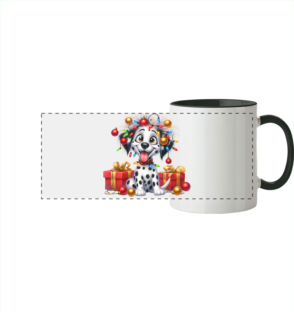 Ugly Christmas Weihnachten Dalmatiner - Panorama Tasse zweifarbig