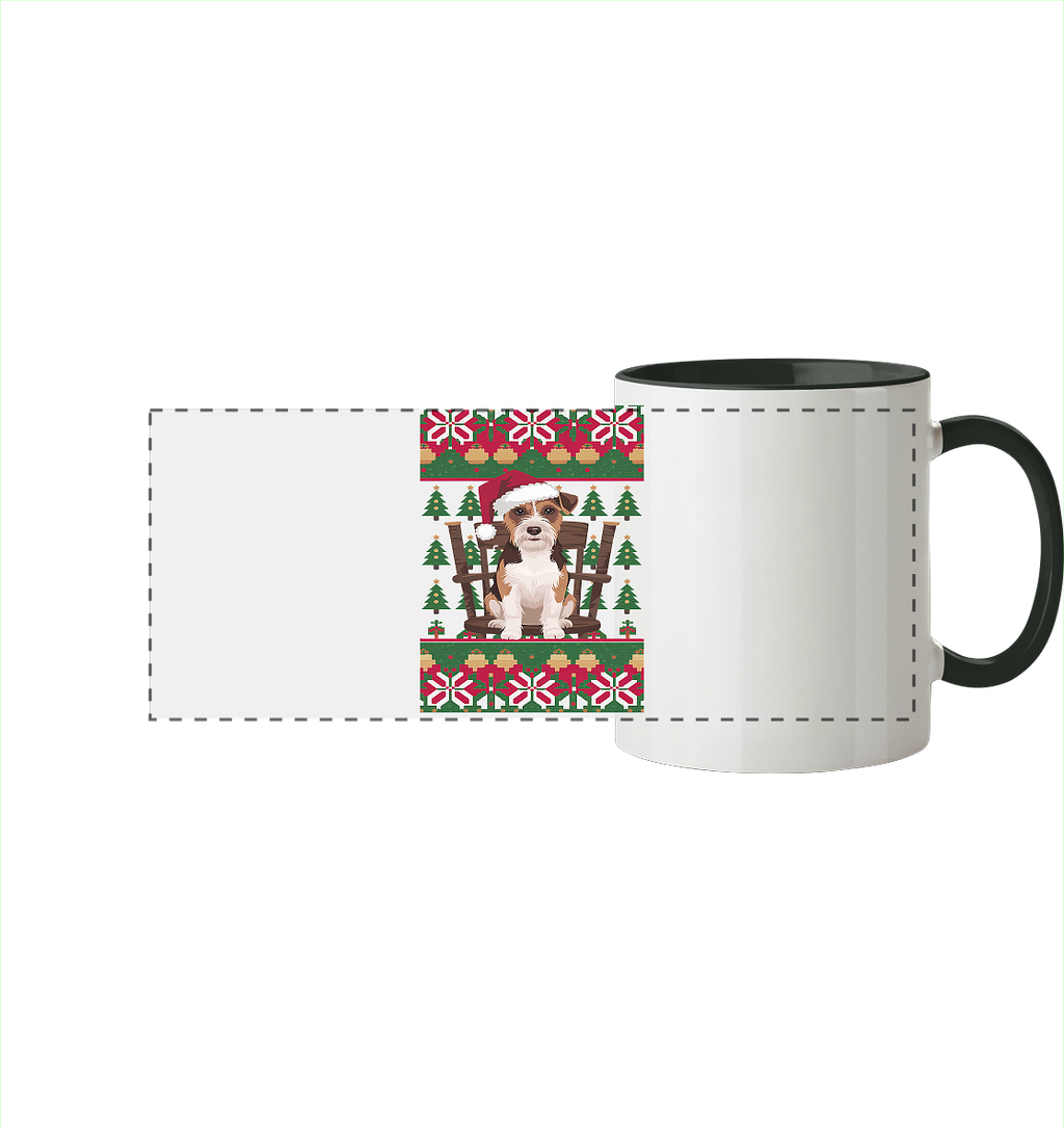 Ugly Christmas Weihnachten Terrier - Panorama Tasse zweifarbig