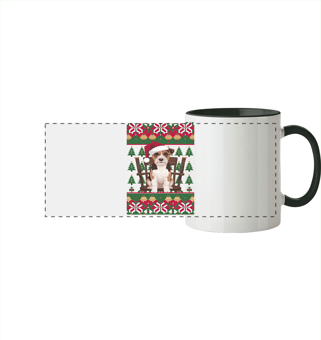 Ugly Christmas Weihnachten Terrier - Panorama Tasse zweifarbig