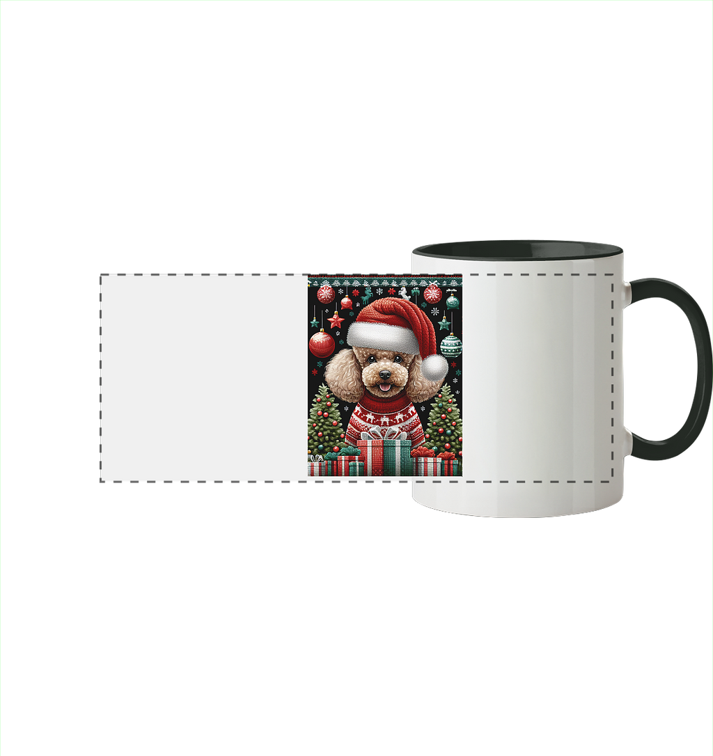 Ugly Christmas Weihnachten Pudel - Panorama Tasse zweifarbig