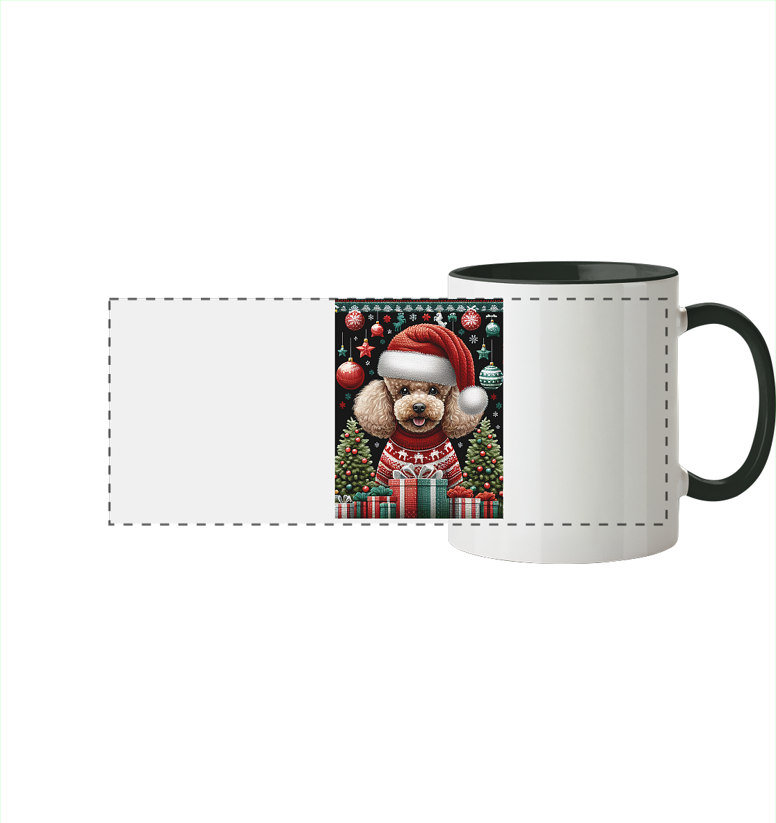 Ugly Christmas Weihnachten Pudel - Panorama Tasse zweifarbig