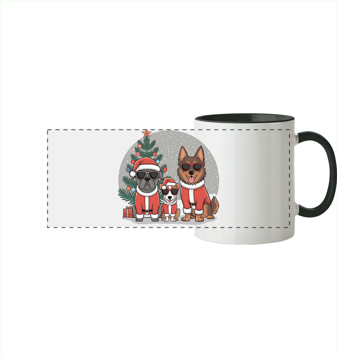Ugly Christmas Weihnachts Hunde  - Panorama Tasse zweifarbig