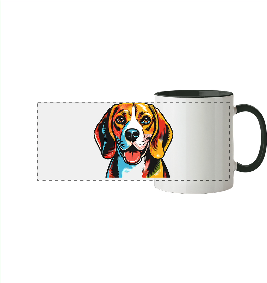 Beagle Pop Art - Personalisierbar - Panorama Tasse zweifarbig