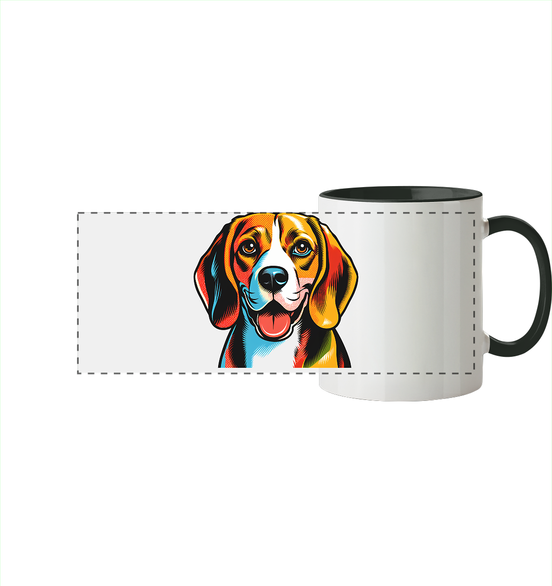Beagle Pop Art - Personalisierbar - Panorama Tasse zweifarbig