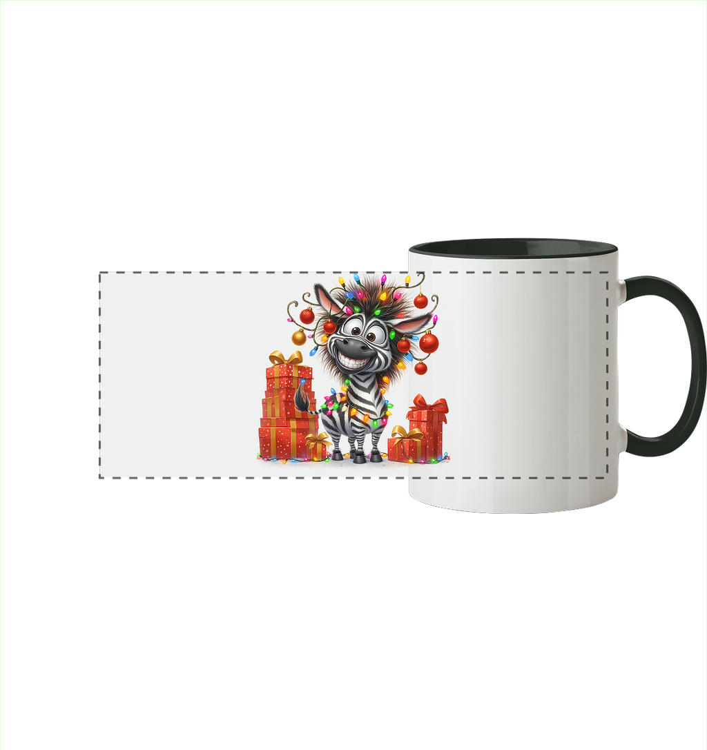 Ugly Christmas Weihnachten Crazy Zebra - Panorama Tasse zweifarbig