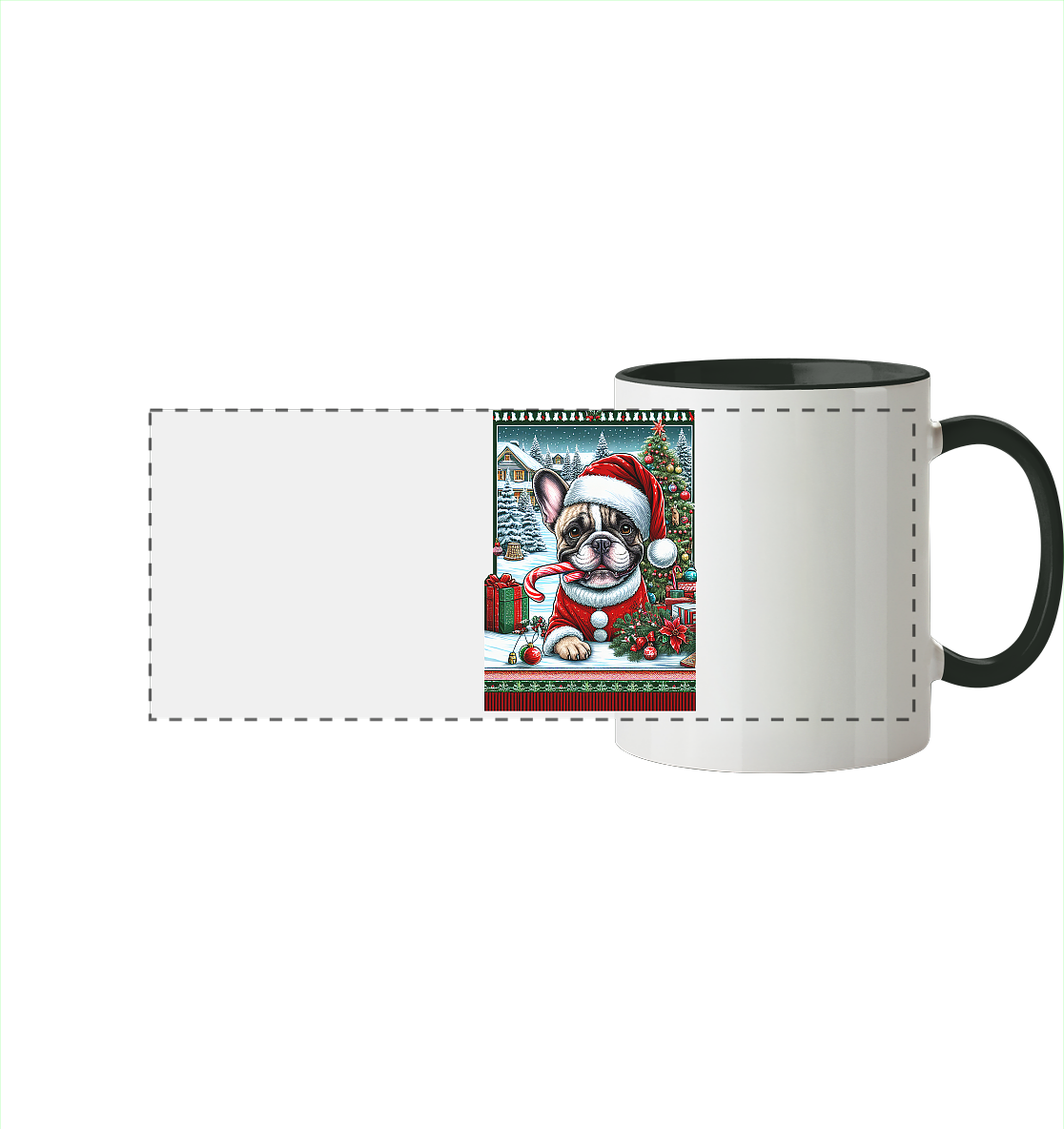 Ugly Christmas Weihnachten Mops - Panorama Tasse zweifarbig