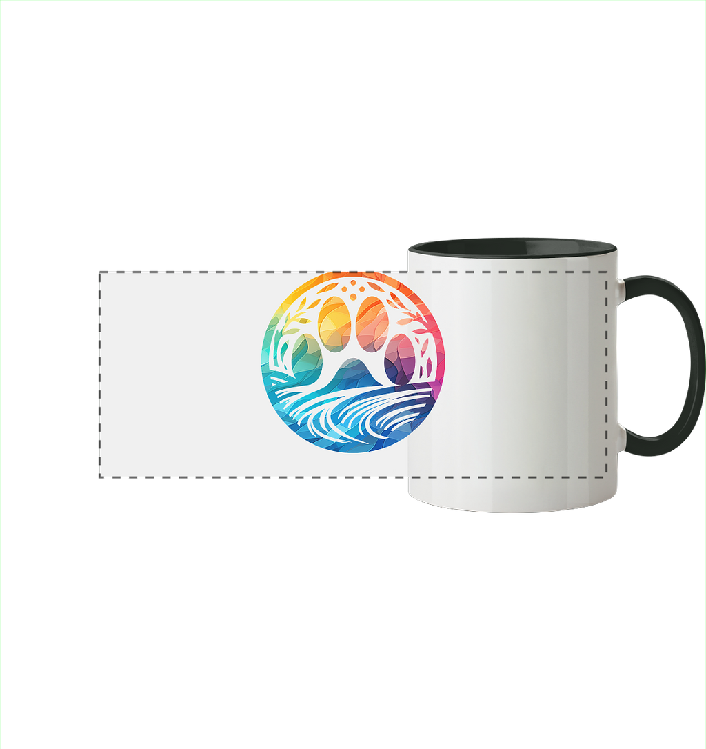 Modern Design Pfote mit regenbogenartigen Farbverlauf  - Panorama Tasse zweifarbig