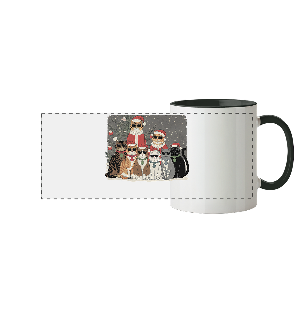 Ugly Christmas Weihnachten Coole Katzen - Panorama Tasse zweifarbig