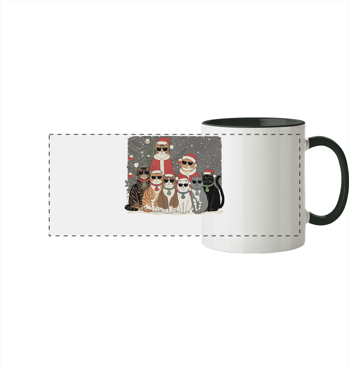 Ugly Christmas Weihnachten Coole Katzen - Panorama Tasse zweifarbig