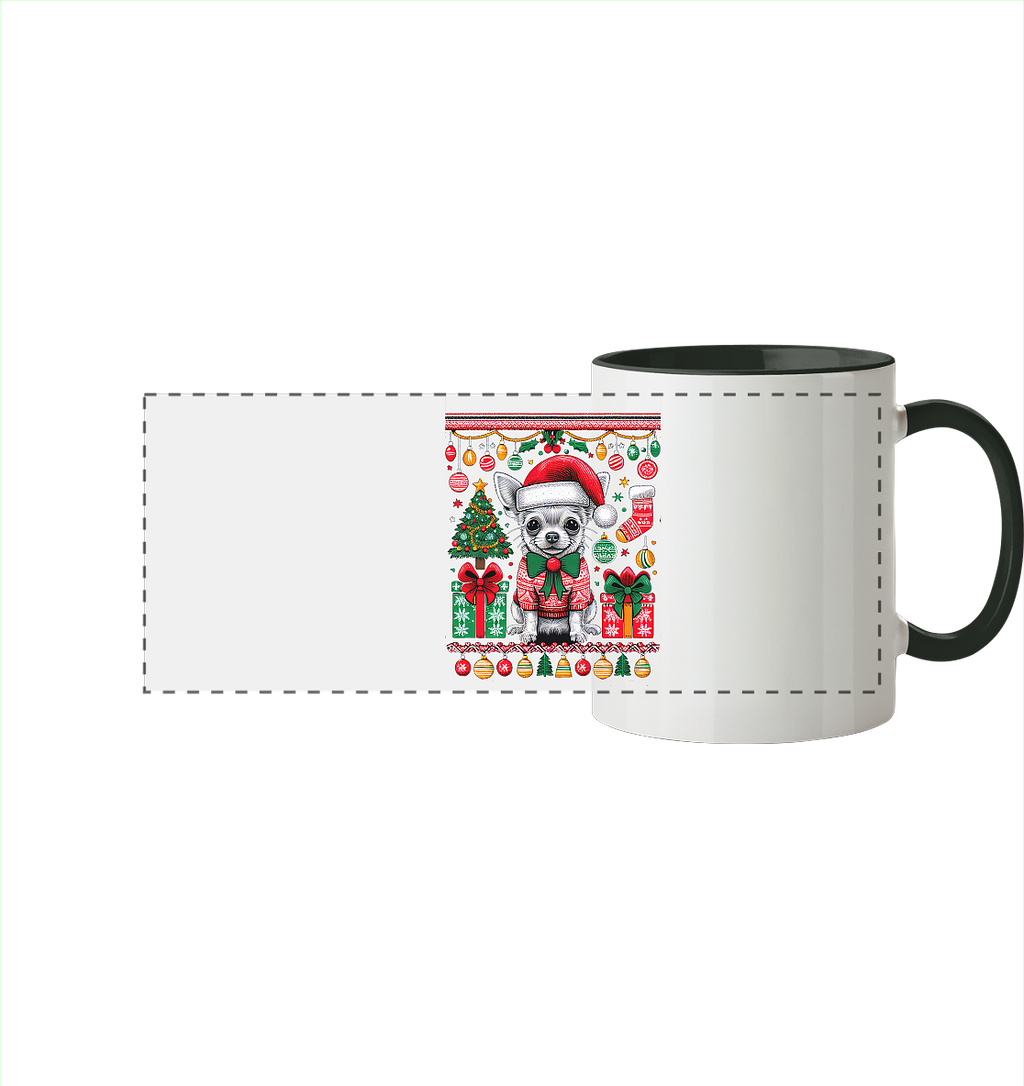 Ugly Christmas Weihnachten Chihuahua - Panorama Tasse zweifarbig