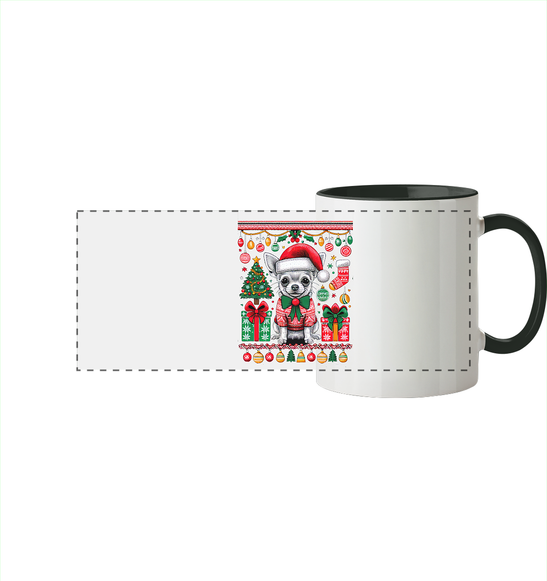 Ugly Christmas Weihnachten Chihuahua - Panorama Tasse zweifarbig