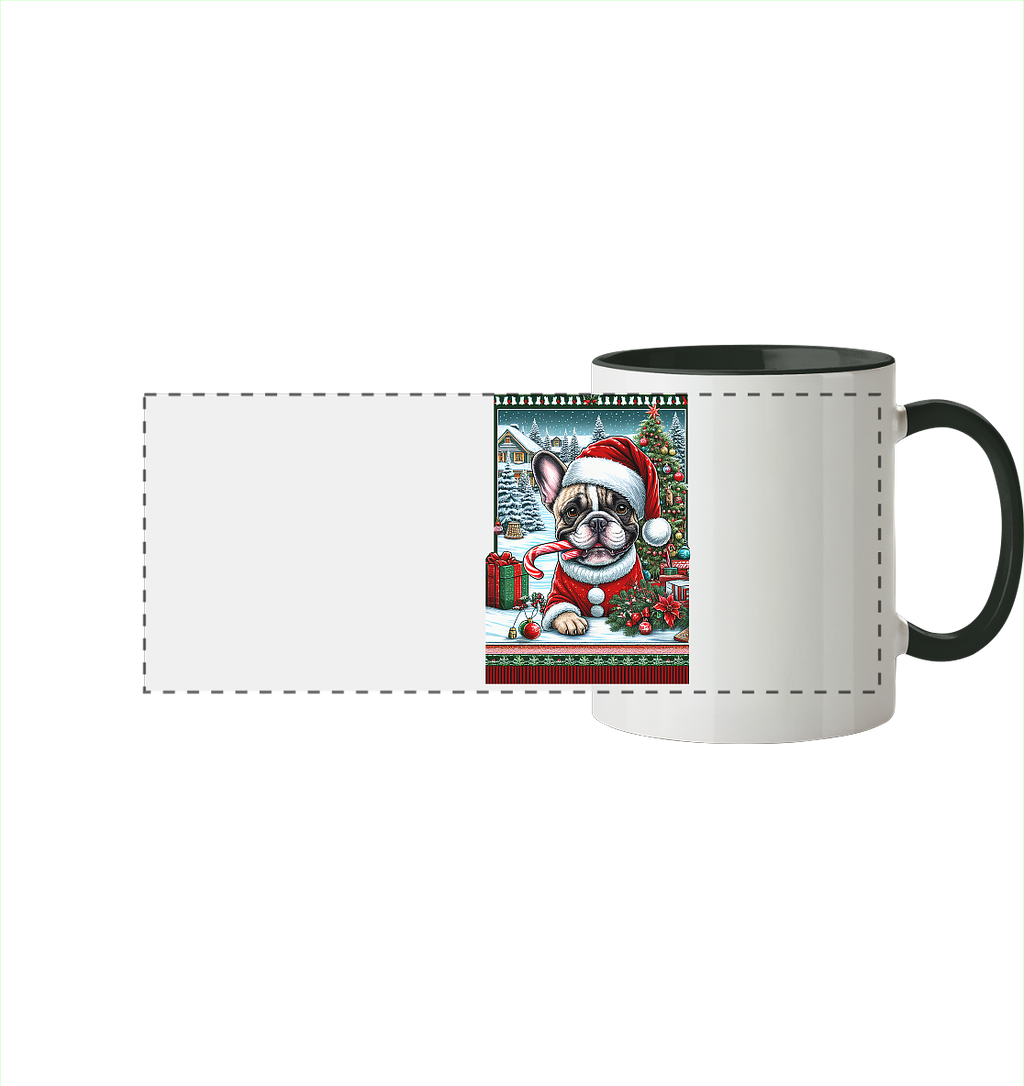 Ugly Christmas Mops Weihnachten - Panorama Tasse zweifarbig