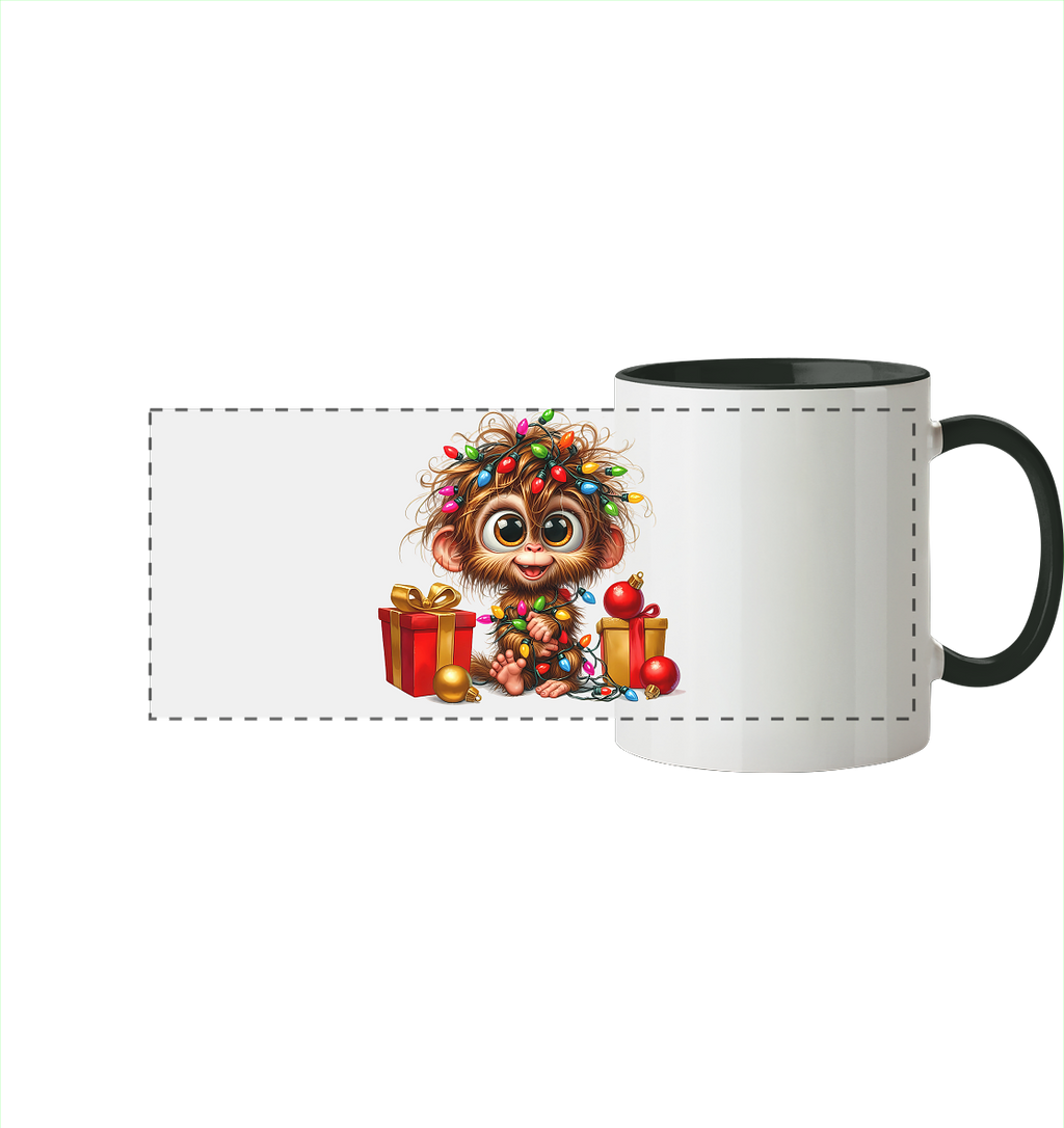 Ugly Christmas Weihnachten Crazy Affe - Panorama Tasse zweifarbig