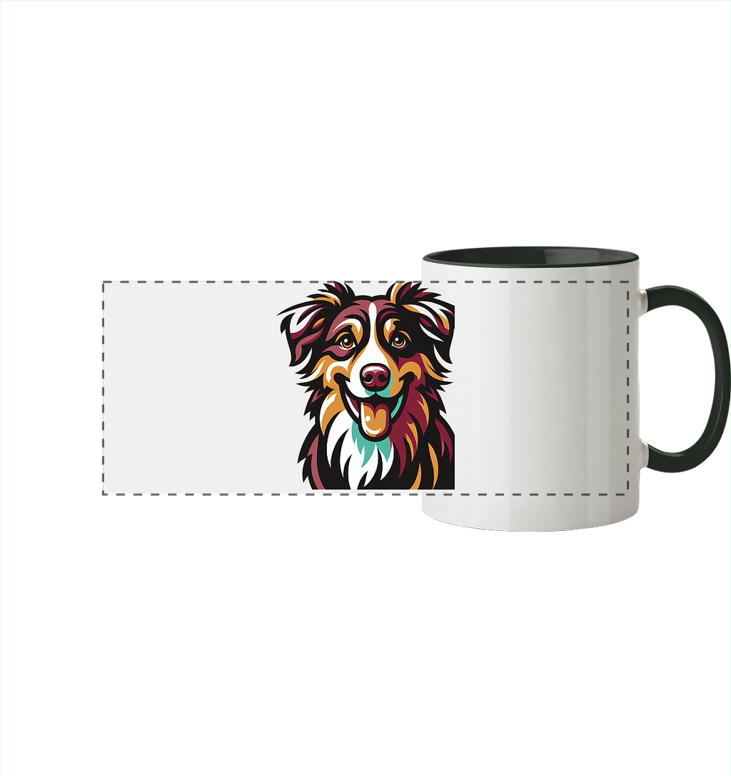 Australian Shepherd Hund - personalisierbar - Panorama Tasse zweifarbig