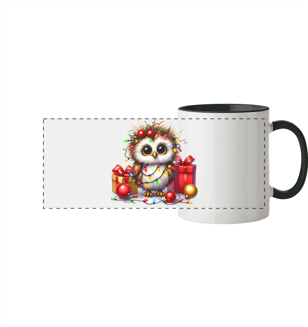Ugly Christmas Weihnachten Eule - Panorama Tasse zweifarbig