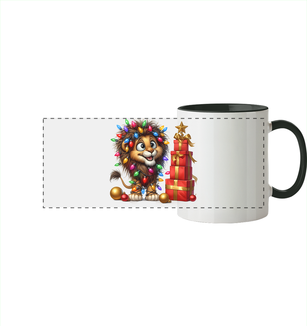 Ugly Christmas Weihnachten Crazy Löwe - Panorama Tasse zweifarbig