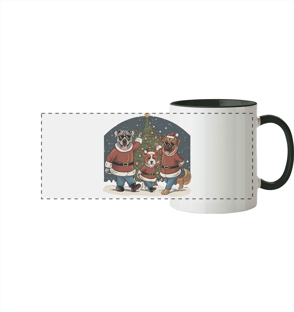 Ugly Christmas Weihnachts Hunde  - Panorama Tasse zweifarbig
