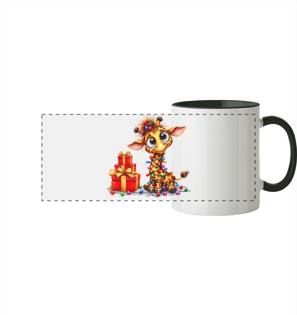 Ugly Christmas Weihnachten Crazy Giraffe - Panorama Tasse zweifarbig
