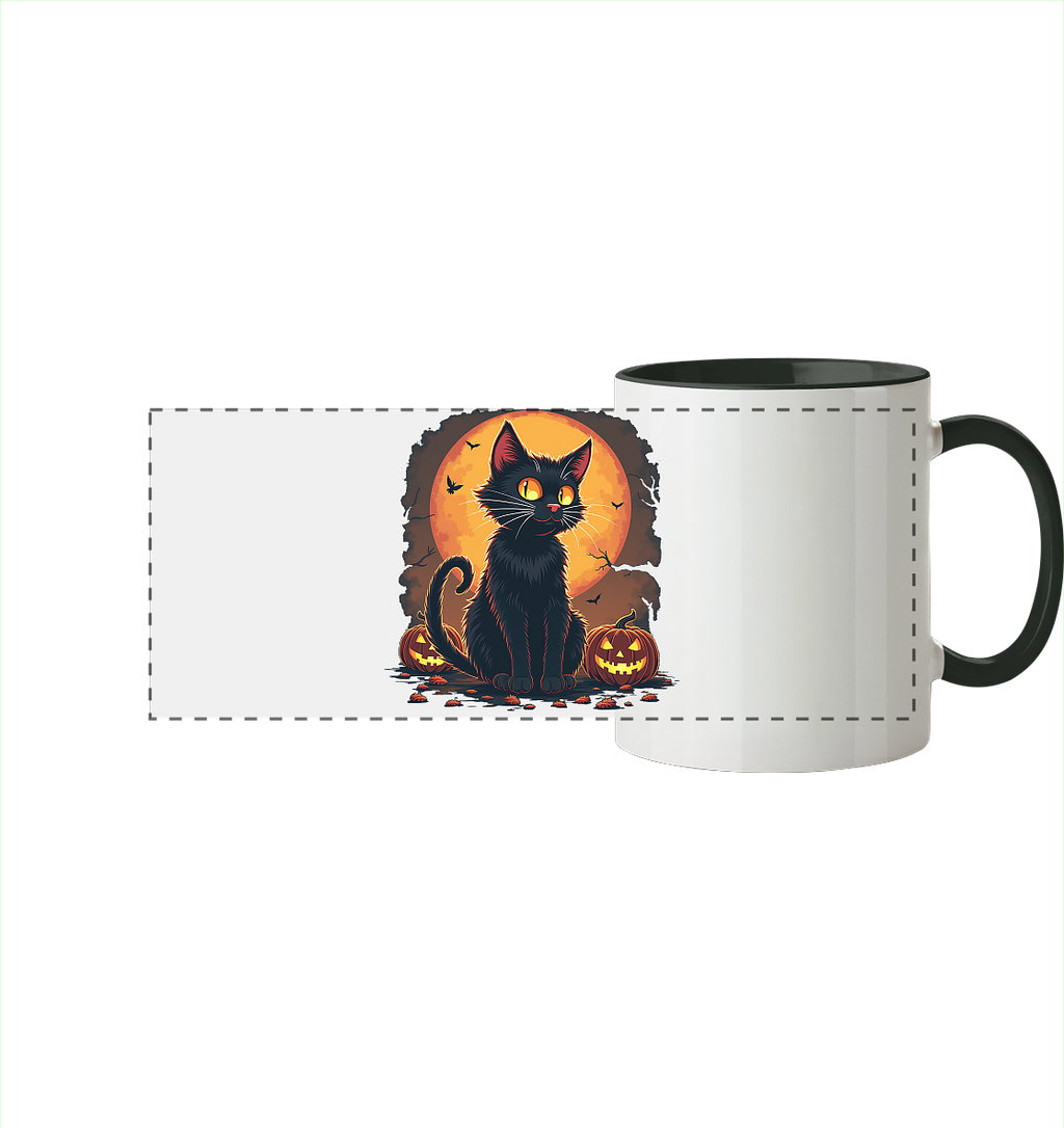 Halloween Black Cat- Schwarze Katze - Panorama Tasse zweifarbig