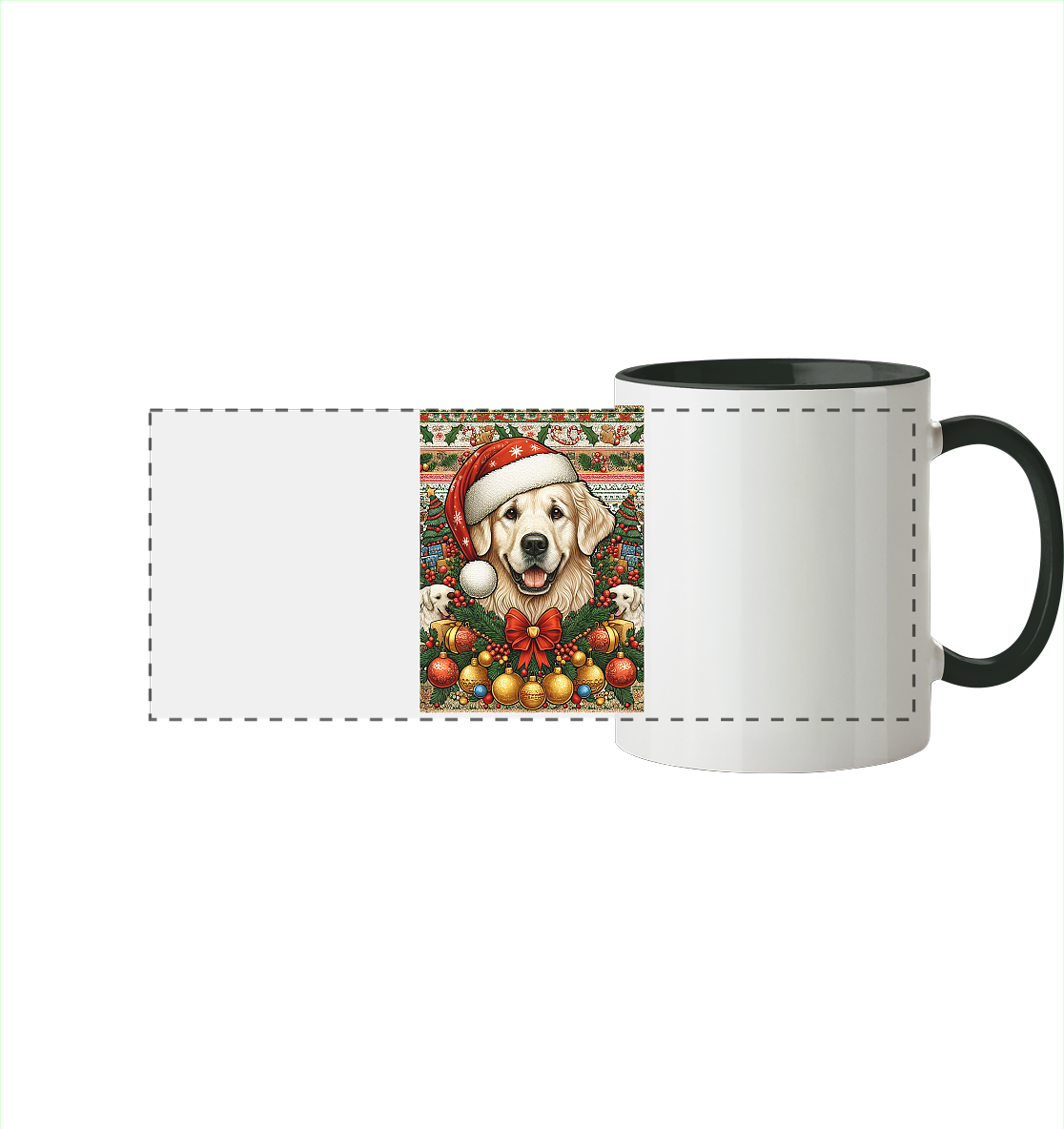 Ugly Christmas Weihnachten Golden Retriever - Panorama Tasse zweifarbig