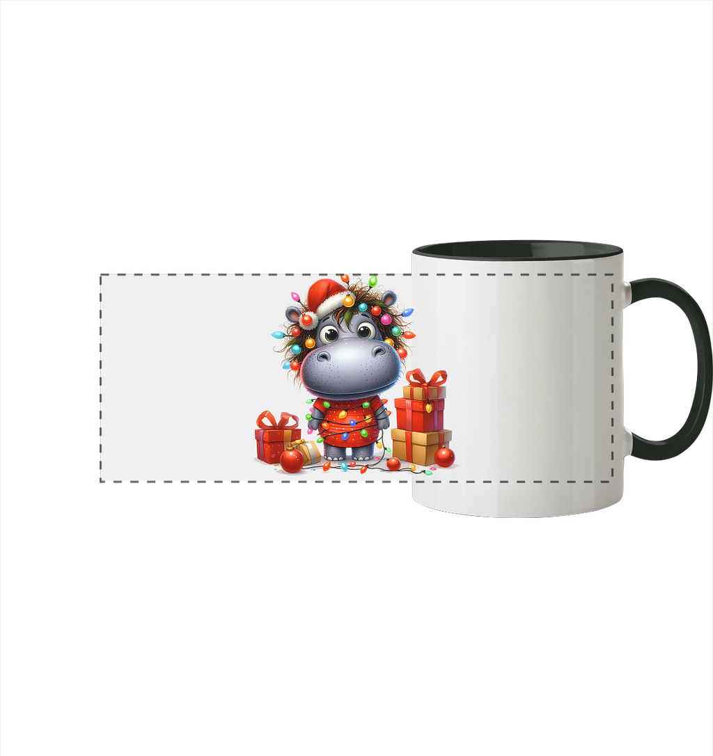 Ugly Christmas Weihnachten Crazy Hippo - Panorama Tasse zweifarbig