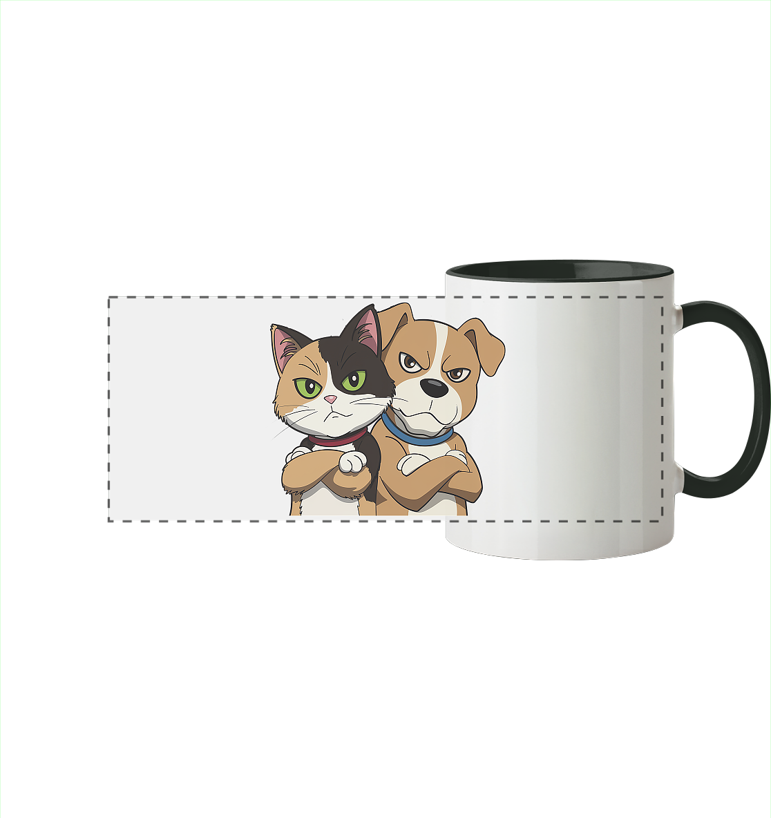 Hund und Katze grumpy - personalisierbar - Panorama Tasse zweifarbig