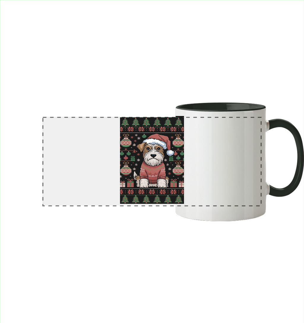 Ugly Christmas Weihnachten Terrier - Panorama Tasse zweifarbig