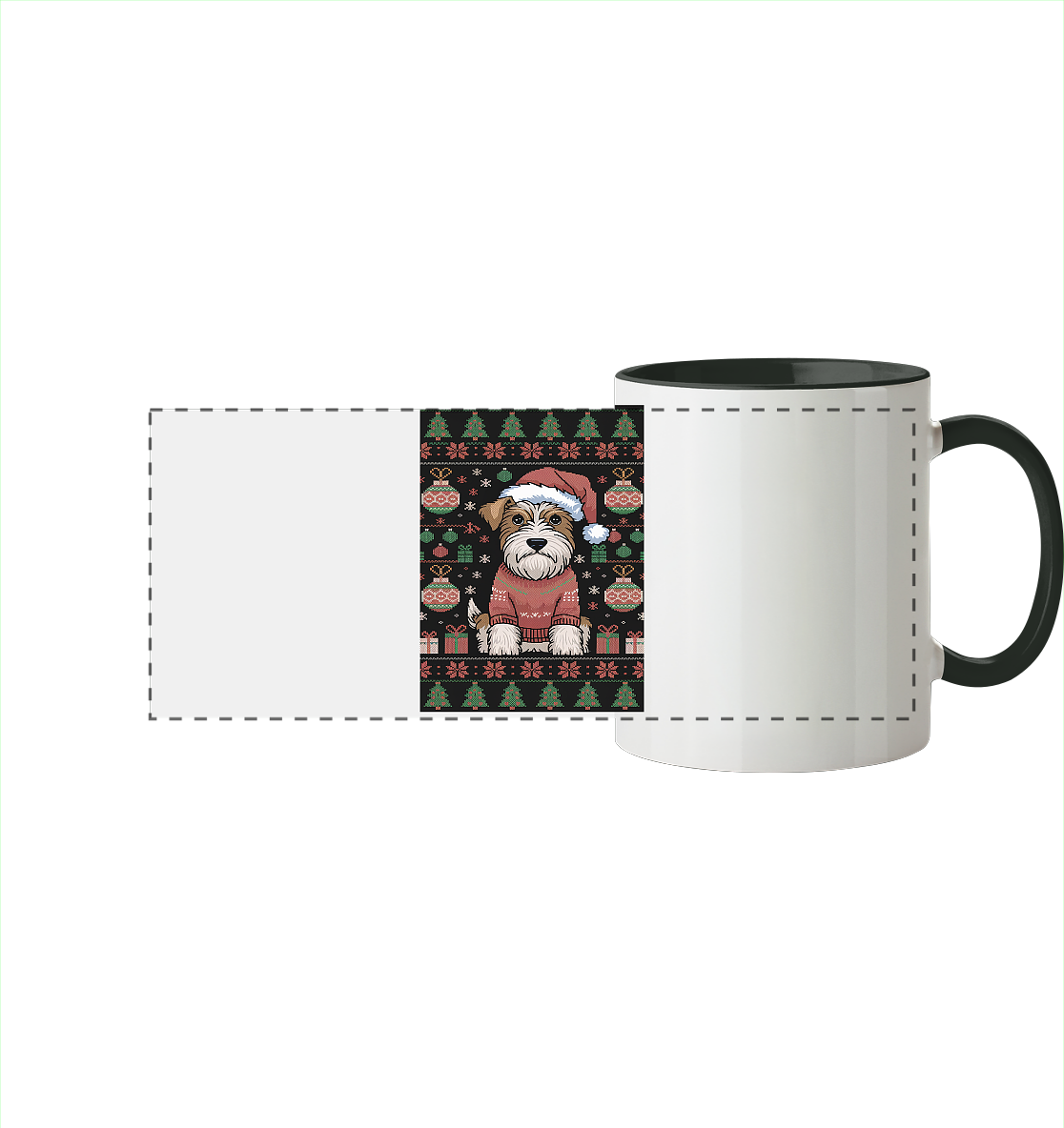 Ugly Christmas Weihnachten Terrier - Panorama Tasse zweifarbig