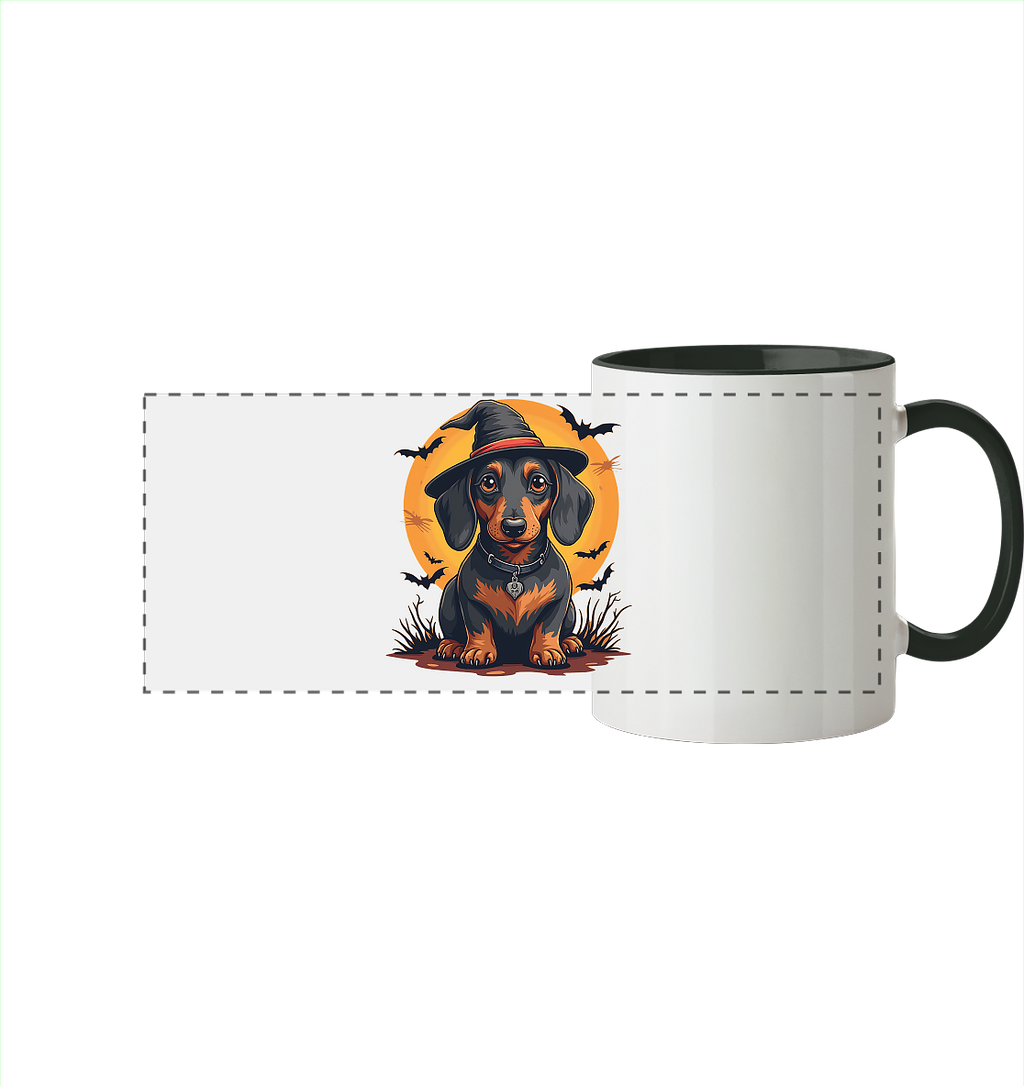 Halloween Dackel - Panorama Tasse zweifarbig