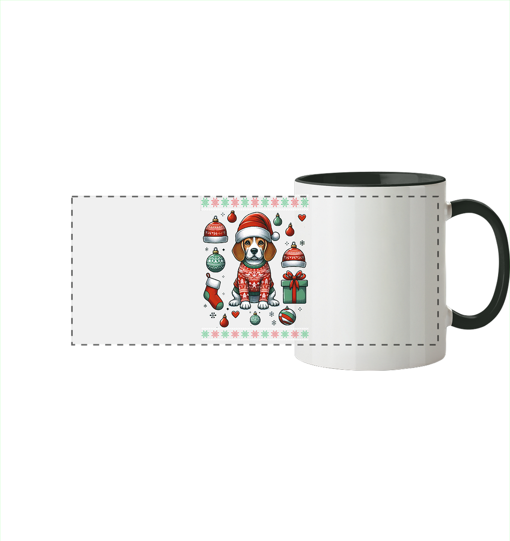 Ugly Christmas Weihnachten Beagle - Panorama Tasse zweifarbig