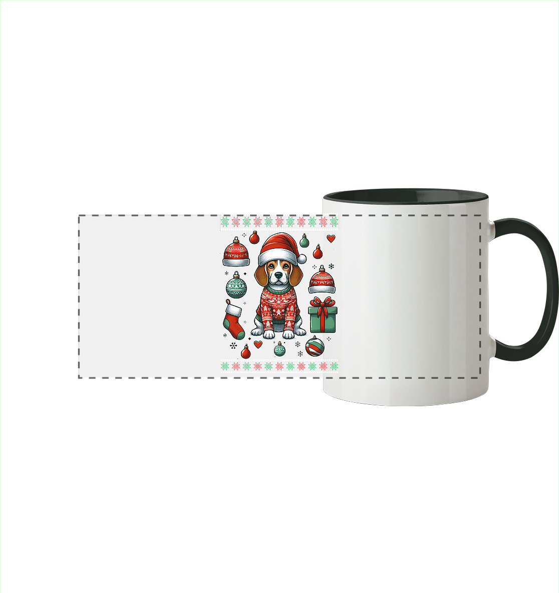 Ugly Christmas Weihnachten Beagle - Panorama Tasse zweifarbig