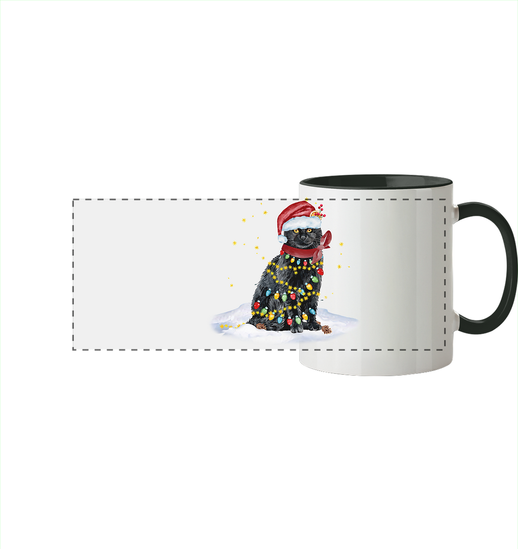Lustige Weihnachts Katze Zeichnung - Panorama Tasse zweifarbig