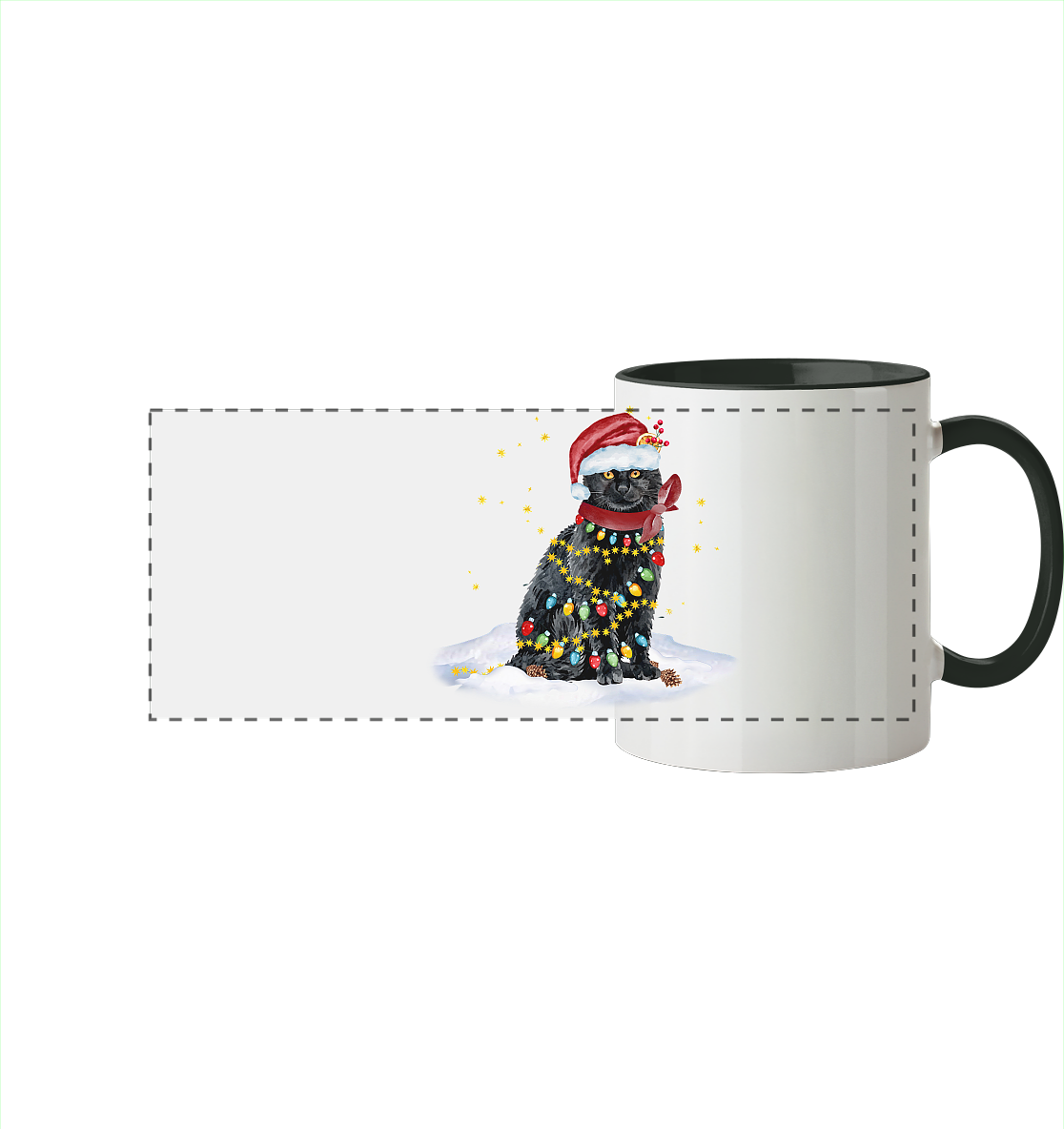 Lustige Weihnachts Katze Zeichnung - Panorama Tasse zweifarbig