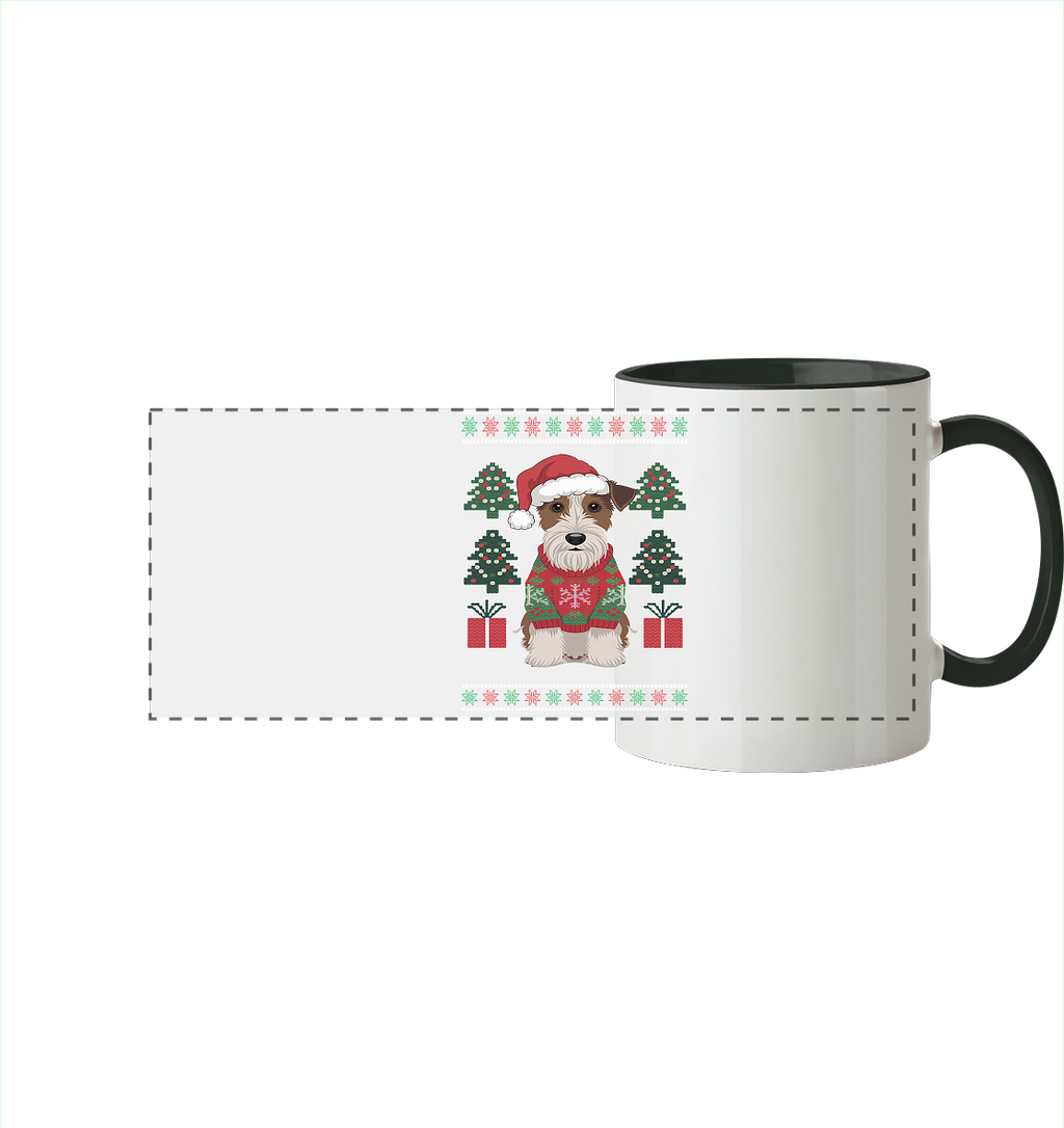 Ugly Christmas Weihnachten Terrier - Panorama Tasse zweifarbig