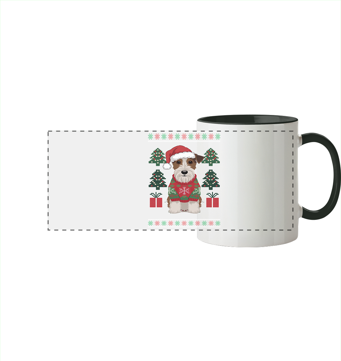 Ugly Christmas Weihnachten Terrier - Panorama Tasse zweifarbig