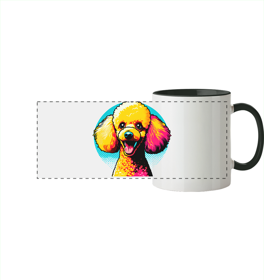 Pudel Pop Art - personalisierbar - Panorama Tasse zweifarbig